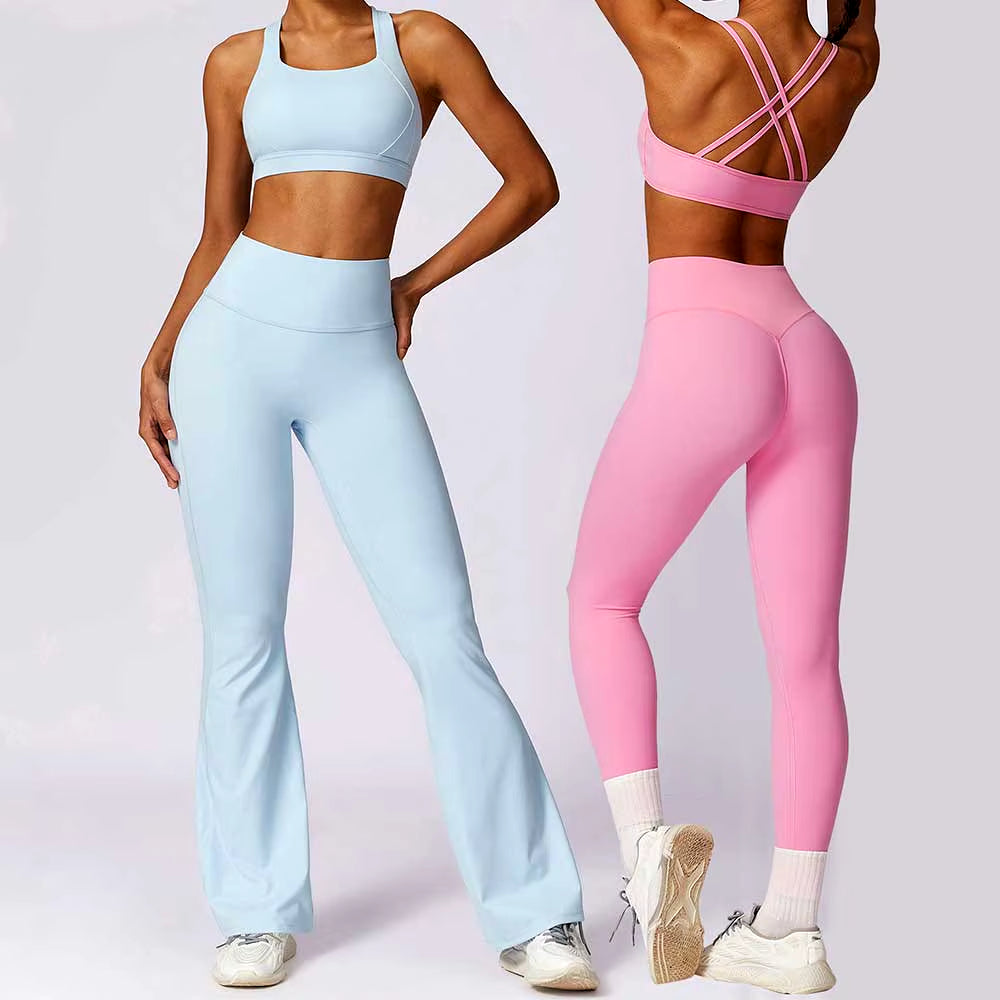 2PCS Yoga Set Workout Sets Women Tracksuit Gym Push up Fitness Running Workout Sportwear Nude Feeling Sport Bra Leggings Suit