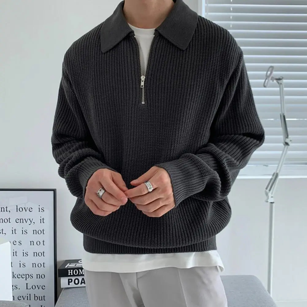 Winter Lapel Sweater Men Warm Fashion Casual Knit Pullover Men Korean Loose Zipper Long Sleeve Sweater Mens Jumper Clothes M-2XL