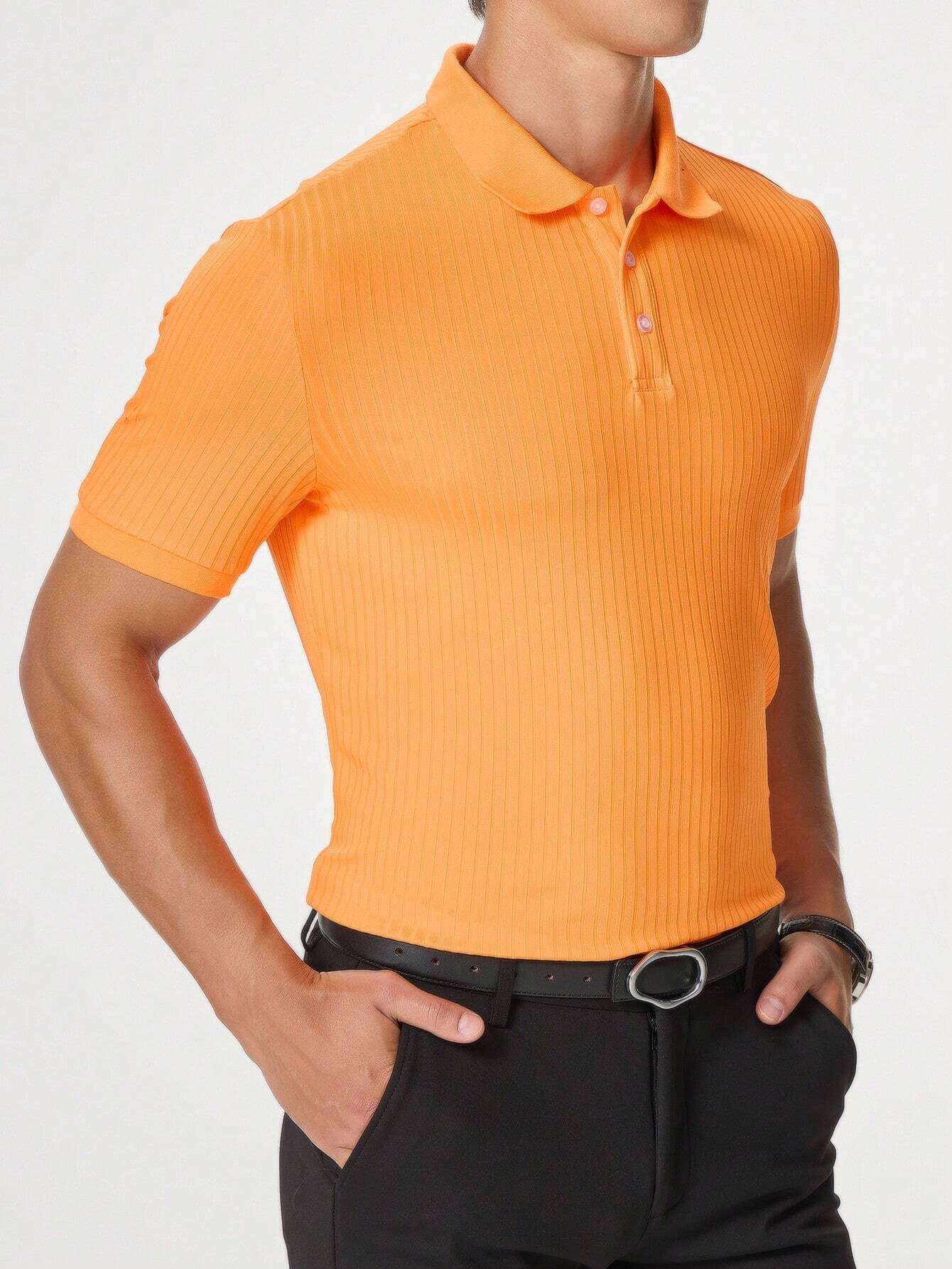 Manfinity Hypemode Men'S Solid Color Rib-Knit Polo Shirt